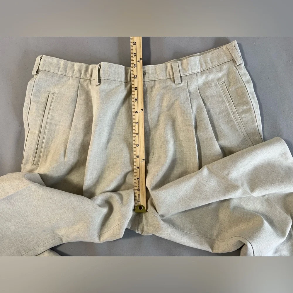 Savane RN 21201 Beige Pleated & Cuffed Men's Cotton Linen Pants‎ W40 30L